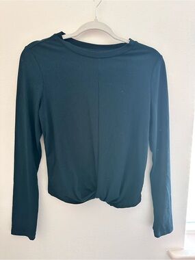 Haute Monde Teal Long Sleeve Twist-Hem Top